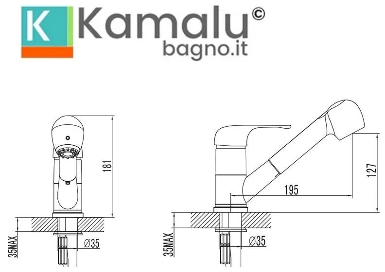 Kamalu - Miscelatore cucina a canna bassa con doccetta estraibile | Kam-110