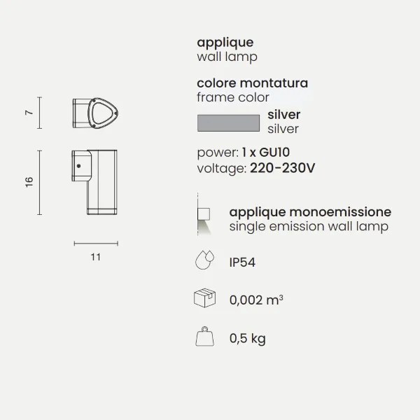 Applique RAV per esterni in alluminio verniciato SILVER Piccolo