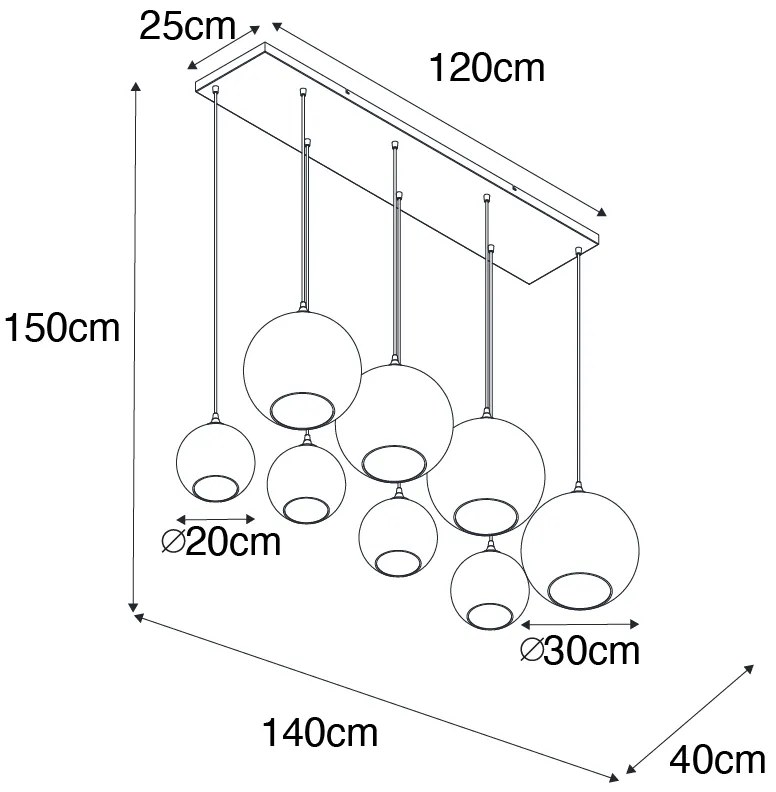 Lampada a sospensione in ottone con vetro blu e verde a 8 luci - Sandra