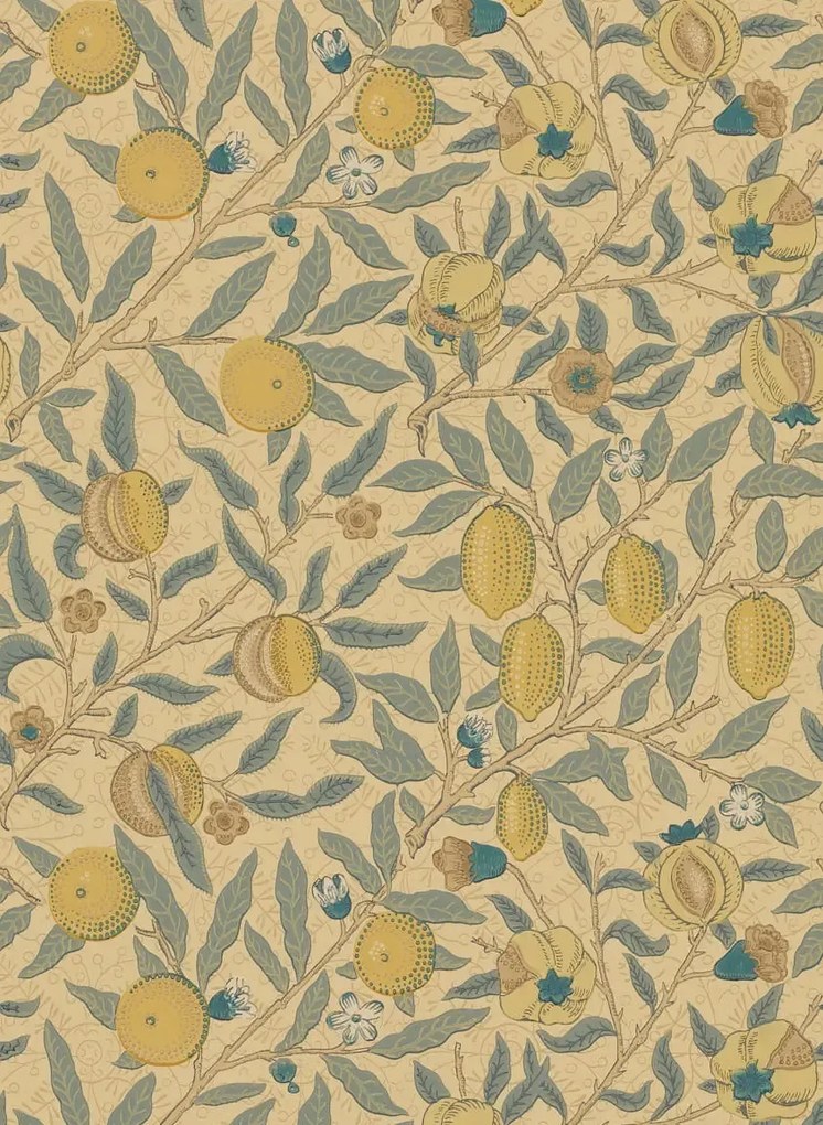 Morris & Co Carta da parati Fruit - Blue/ Gold/ Brown