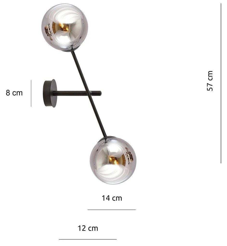 Applique 2 Luci Linear In Acciao Nero Con Bracci Regolabili E Vetro Fumè