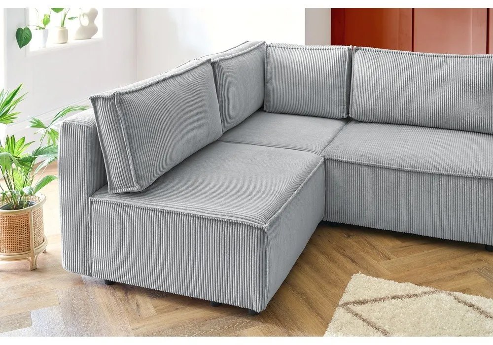 Divano a U angolare in velluto a coste variabile grigio chiaro Nihad modular - Bobochic Paris