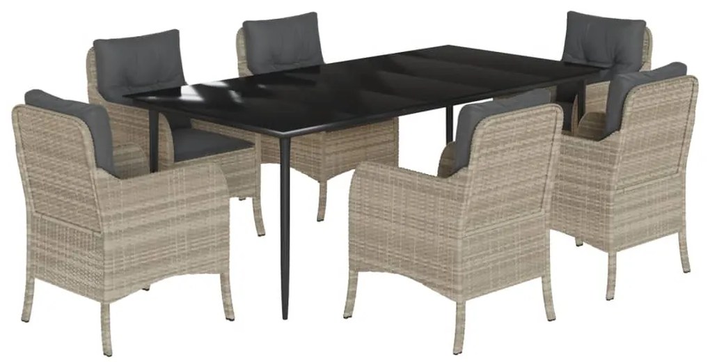 Set da pranzo da giardino 7 pz cuscini polyrattan grigio chiaro