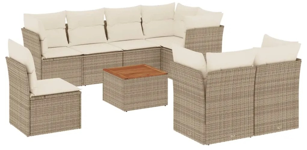 Set Divano da Giardino 9 pz con Cuscini Beige in Polyrattan