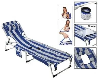 Lettino Da Mare Professionale In Alluminio Con Tettuccio Parasole Blu  186x61x39