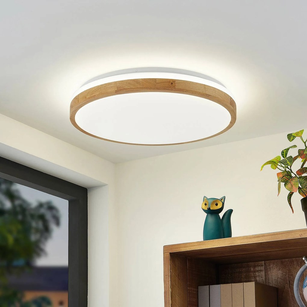 Plafoniera a LED Emiva Lindby, dimmerabile, Legno chiaro, Soggiorno / Sala da pranzo, Legno, Moderno, Plafoniera LED