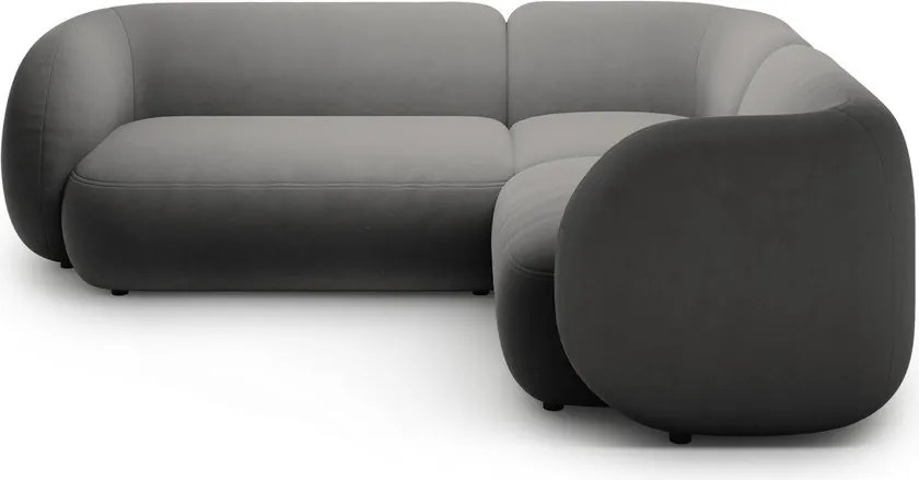 Divano angolare grigio scuro (con penisola a destra/a L) con rivestimento in velluto Kate – Micadoni