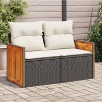 Divano da Giardino con Cuscini a 2 Posti Nero in Polyrattan 366010