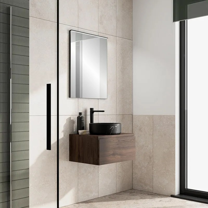 Mobile da bagno sospeso Step Liscio con top L 60.3 x H 30 x P 46 cm noce walnut, 1 cassetto, lavabo non incluso