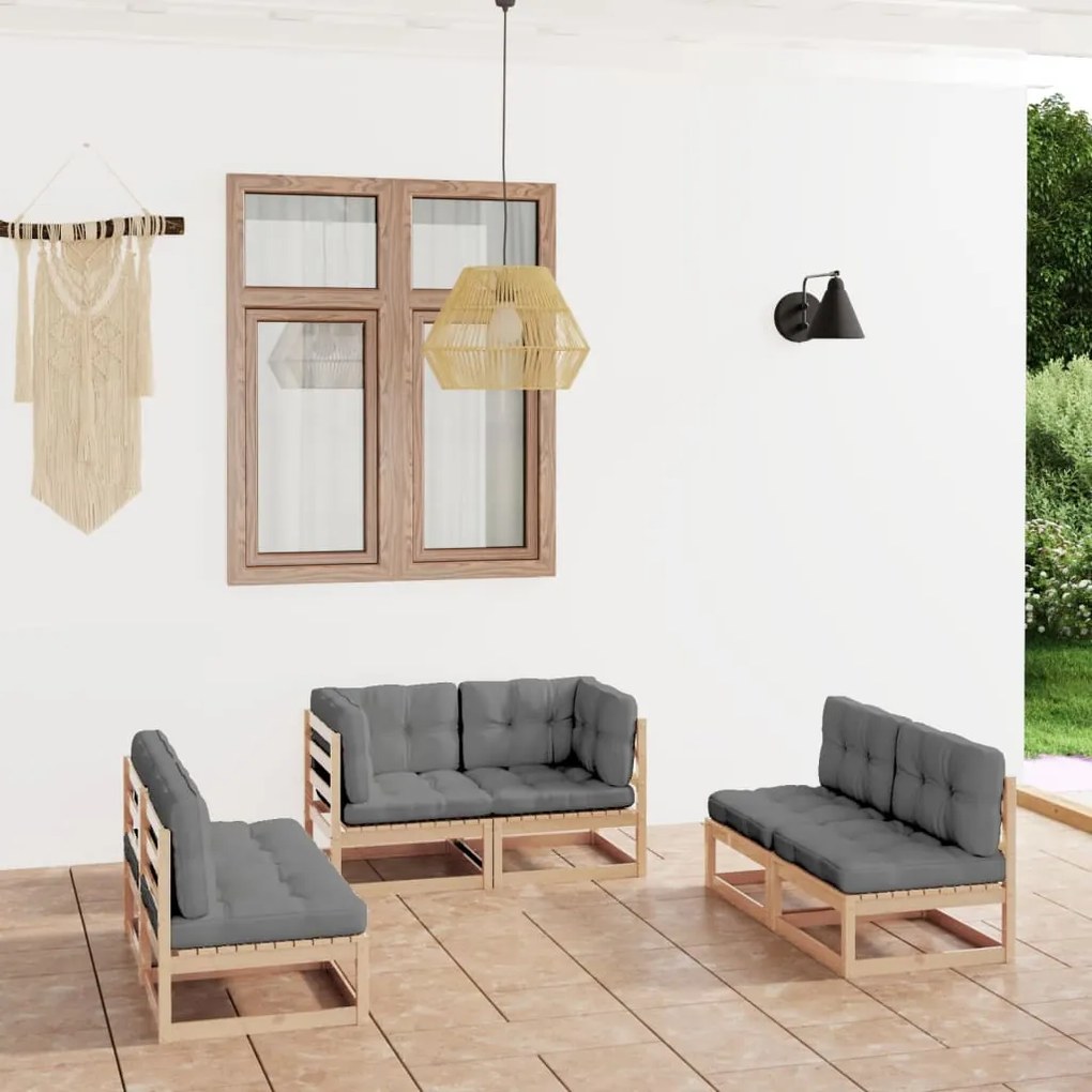 Set divani da giardino 6 pz con cuscini legno massello pino