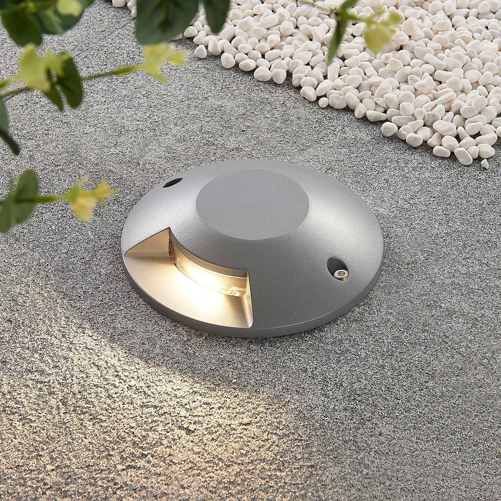 Lucande Jeffrey Faretto da pavimento a LED, 1 luce, Alluminio / Grigio / Zincato, Alluminio, Moderno, Lampada LED da esterni