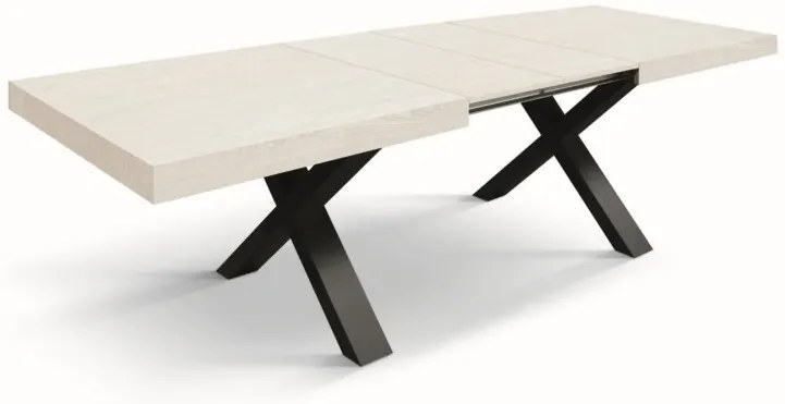 Tavolo allungabile AMALFI in legno effetto bianco frassinato e gambe a X antracite, allungabile 160×90 cm – 240×90 cm