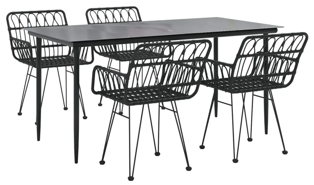 Set da pranzo da giardino 5 pz nero in polyrattan