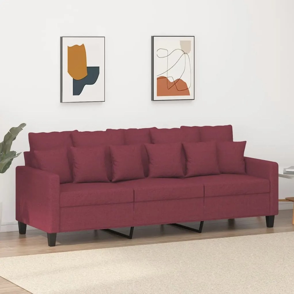 Divano A 3 Posti Rosso Vino 180 Cm İn Tessuto /