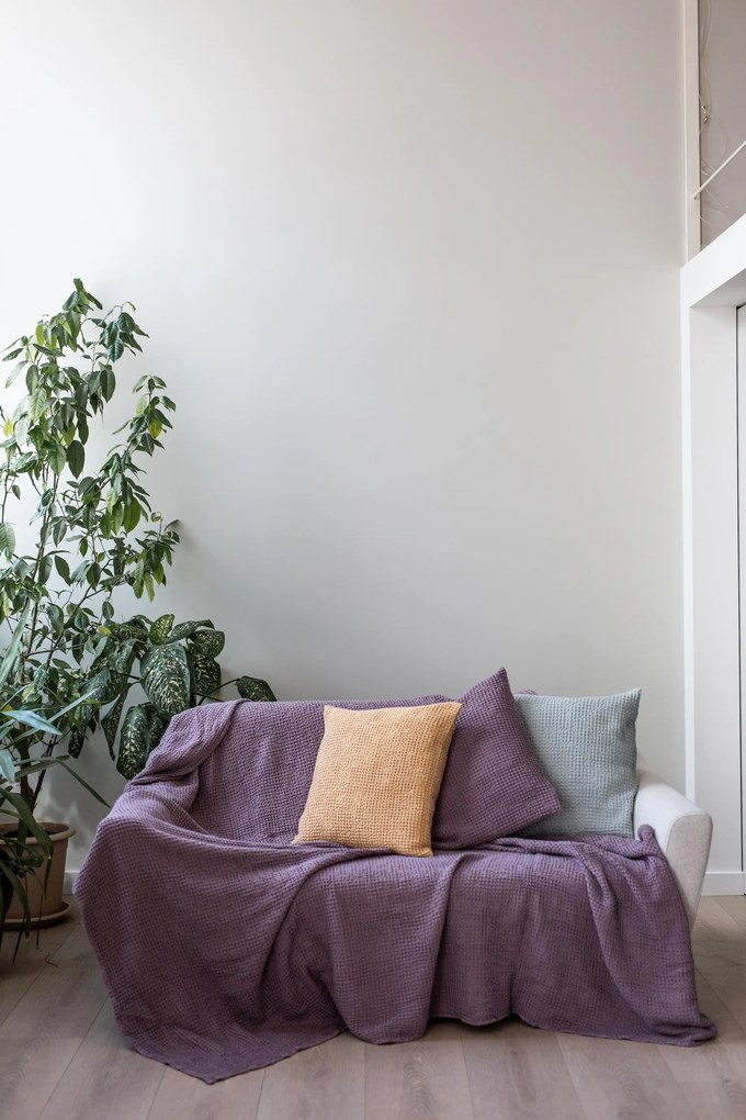 Copriletto İn Lino Waffle İn Dusty Lavender / 53x81"/135x205cm / Dusty Lavender
