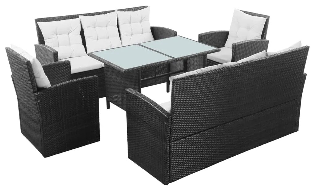 Set divani da giardino 5 pz con cuscini in polyrattan nero