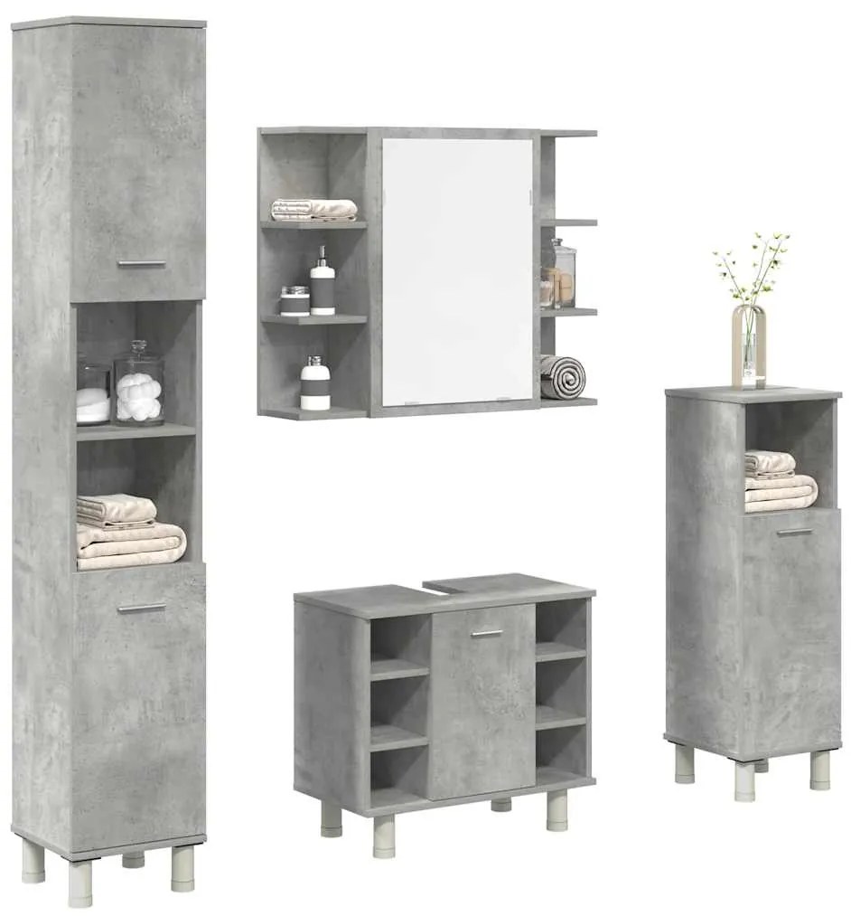 Set Mobili Da Bagno 4 Pz Grigio Cemento İn Legno Multistrato /