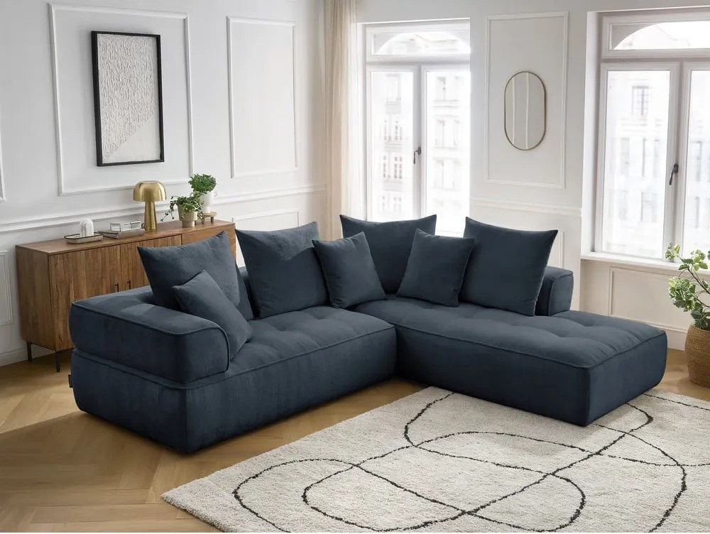 Divano angolare blu scuro (penisola a destra/a L) con rivestimento in ciniglia Whesley – Bobochic Paris