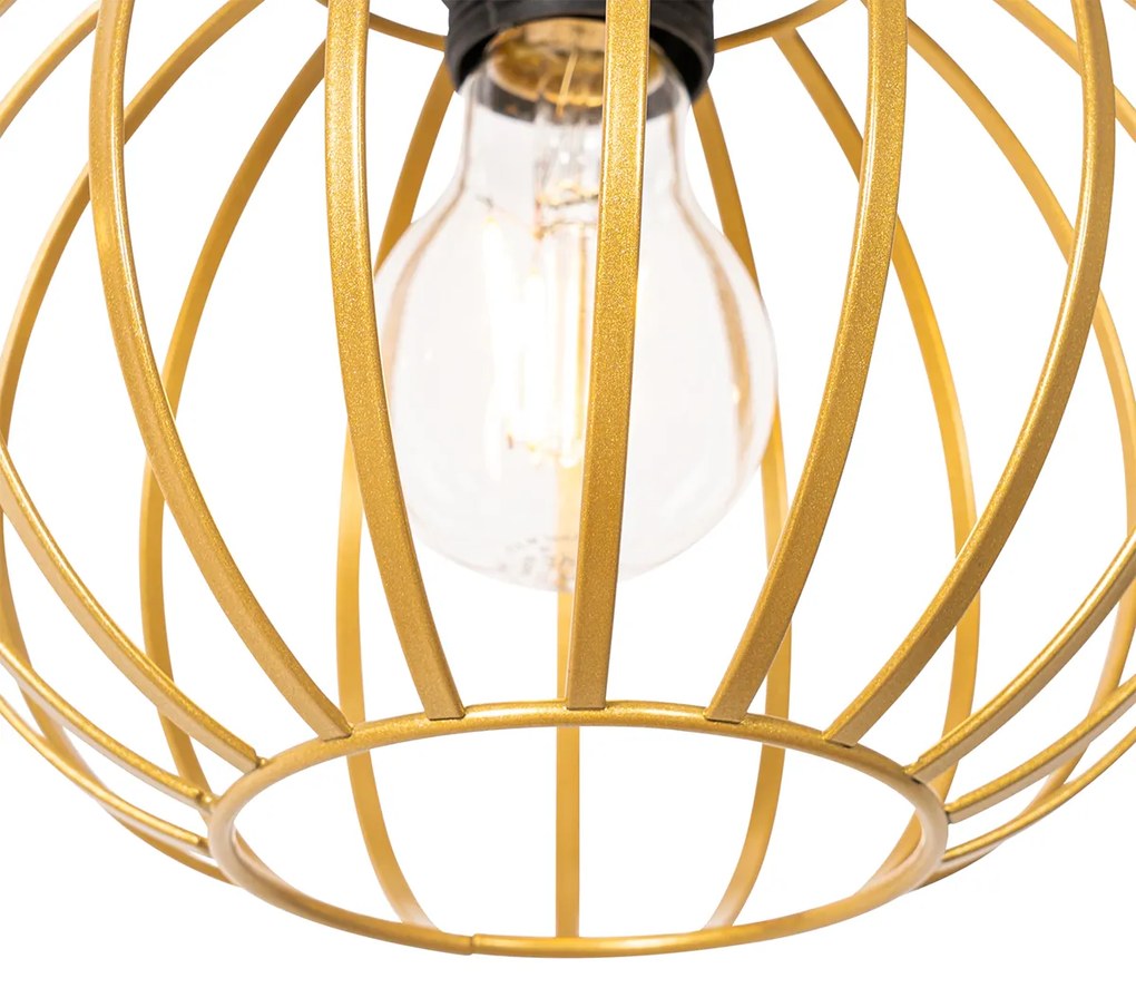 Lampada a sospensione rustica oro con legno 3 luci - Yura