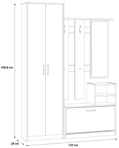 Mobile per ingresso con specchio KAVI, finitura rovere Artisan