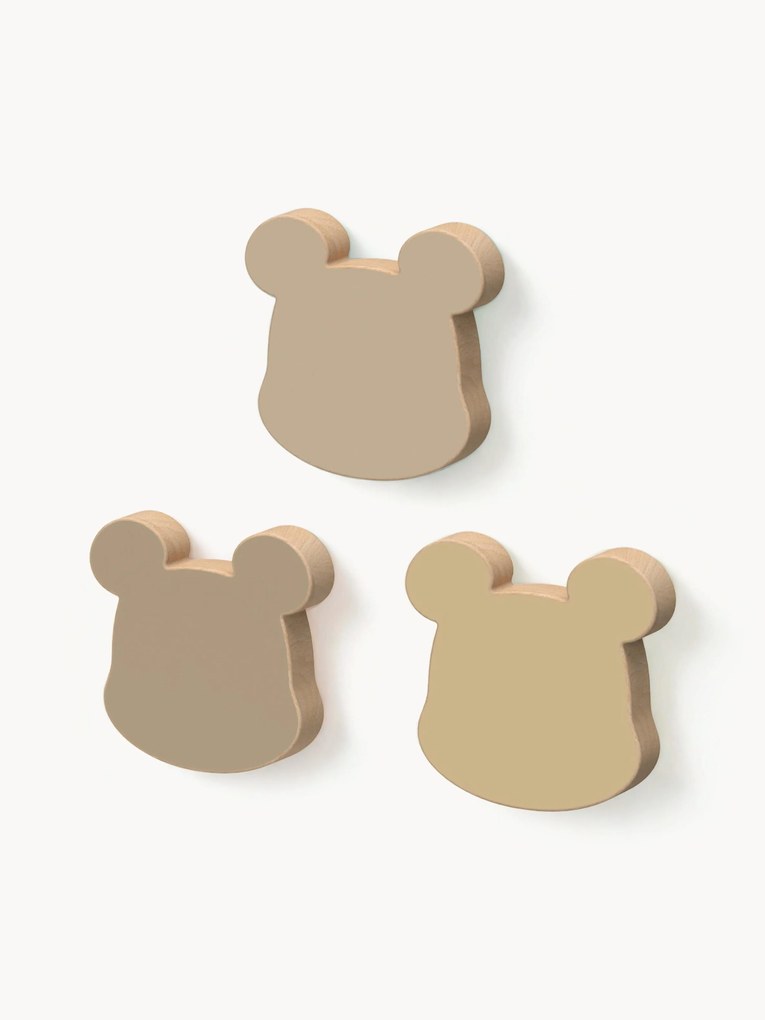 Set di 3 ganci da parete in legno di faggio fatti a mano Bear