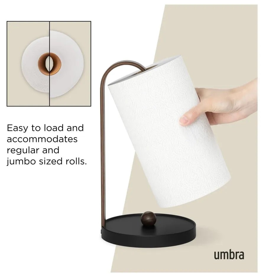 Portarotolo da cucina verticale in legno nero ø 17 cm Bellwood – Umbra