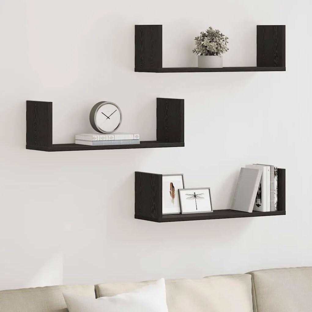 Mensole Da Parete 3pz Rovere Nero 58x18x18 Cm İn Truciolato /