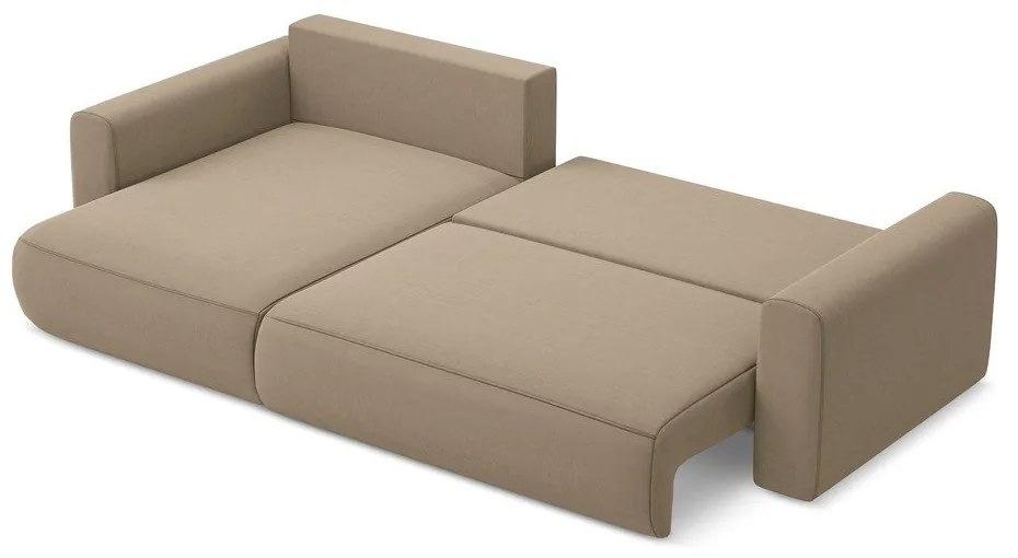 Divano angolare marrone chiaro allungabile/con contenitore (con penisola a sinistra/con chaise lounge) con rivestimento in velluto Kapua – Makamii