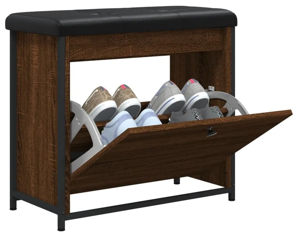 Panca portascarpe cassetto ribaltabile rovere marrone 62x32x56