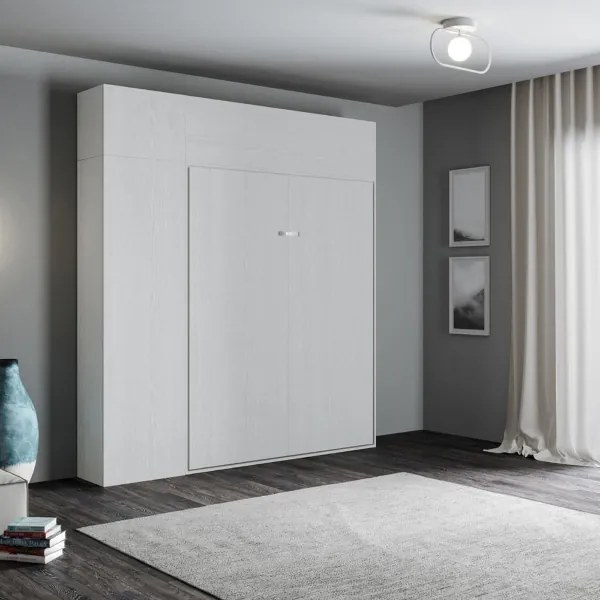 Letto matrimoniale a scomparsa 160 cm con mobili Bianco Frassino KENTARO