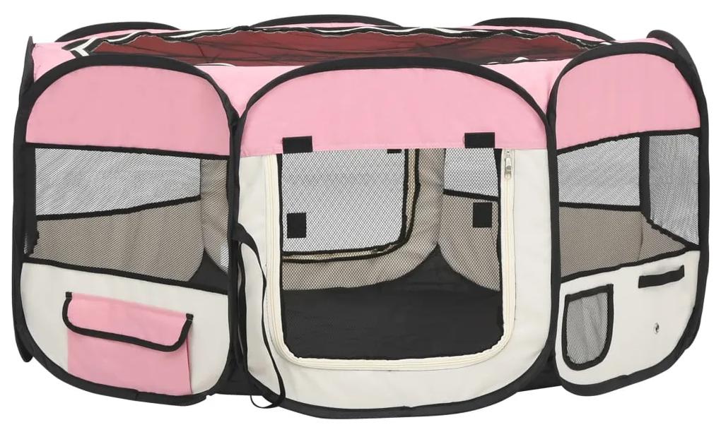 Box per cani pieghevole con borsa trasporto rosa 145x145x61 cm