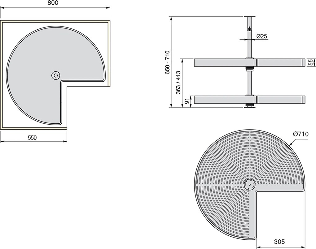 Cestello Girevole Ø71 cm per Mobile da Cucina 80 cm in Plastica e Alluminio Emuca Bianco...