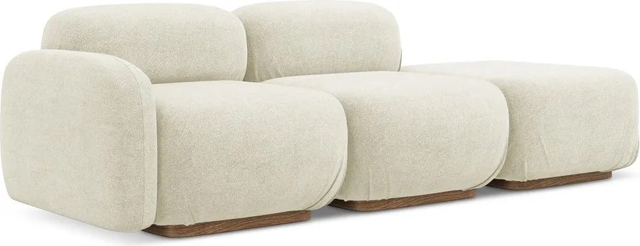 Chaise lounge componibile color crema (con penisola a destra) con rivestimento in bouclé Ailani – Makamii