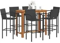 Set Bar da Giardino 7 pz Nero in Legno Acacia e Polyrattan 3295292