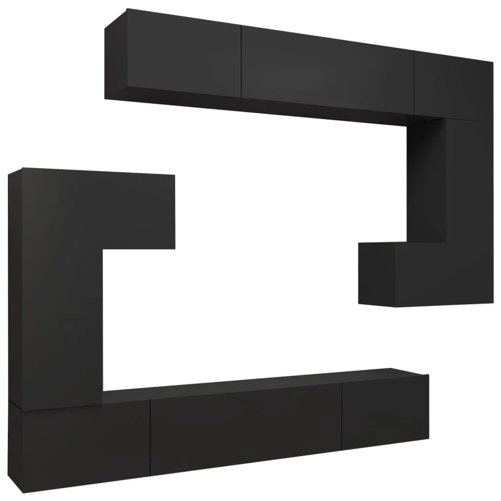 Set mobili porta tv 8pz nero in legno multistrato