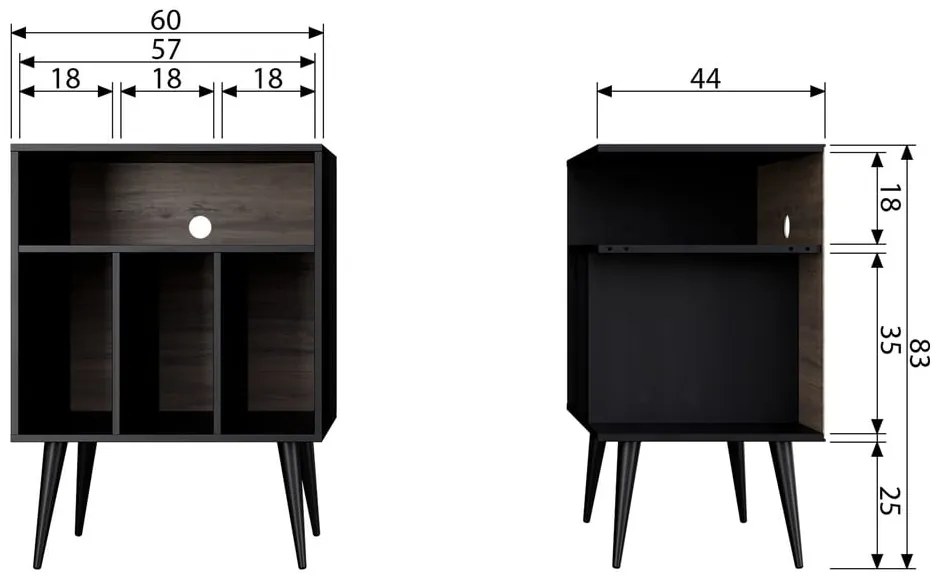 Credenza nera per gramofono in legno di pino 60x83 cmJames - WOOOD