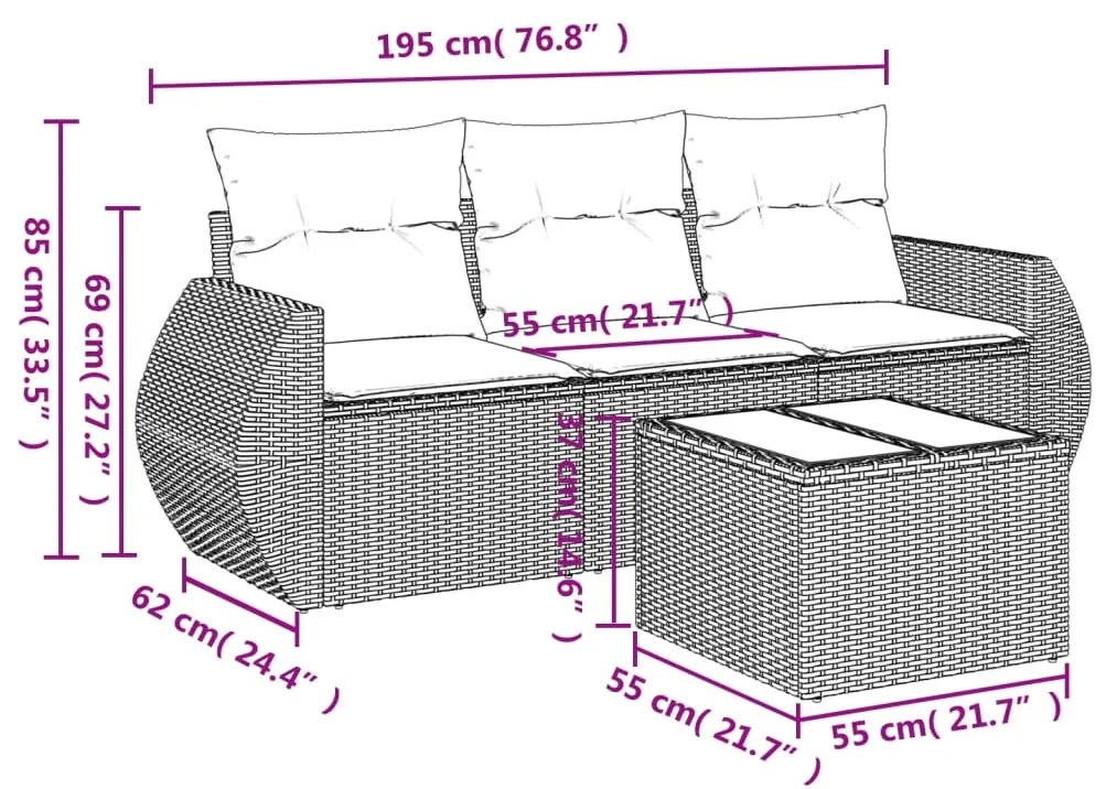 Set divani da giardino 4 pz con cuscini in polyrattan grigio