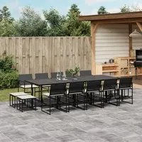 Set da Pranzo da Giardino 15 pz con Cuscini Nero in Polyrattan 3295071