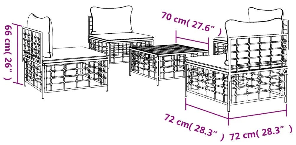 Set Divani da Giardino 5 pz con Cuscini Antracite in Polyrattan