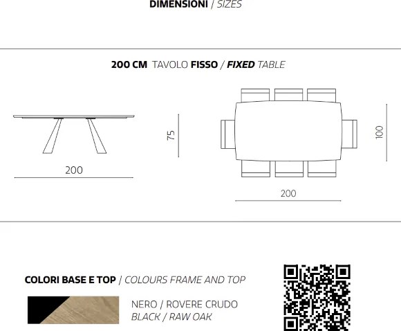 Tavolo fisso 200 cm con piano in Rovere Crudo GILMOUR