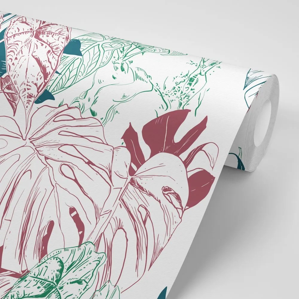 Carta da parati – Foglie colorate di monstera