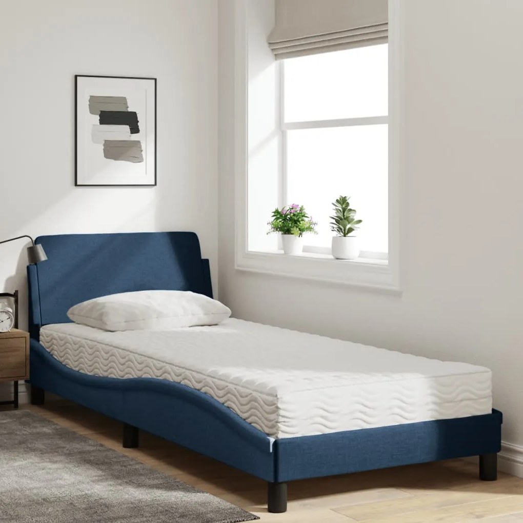 Letto con materasso blu 90x200 cm in tessuto