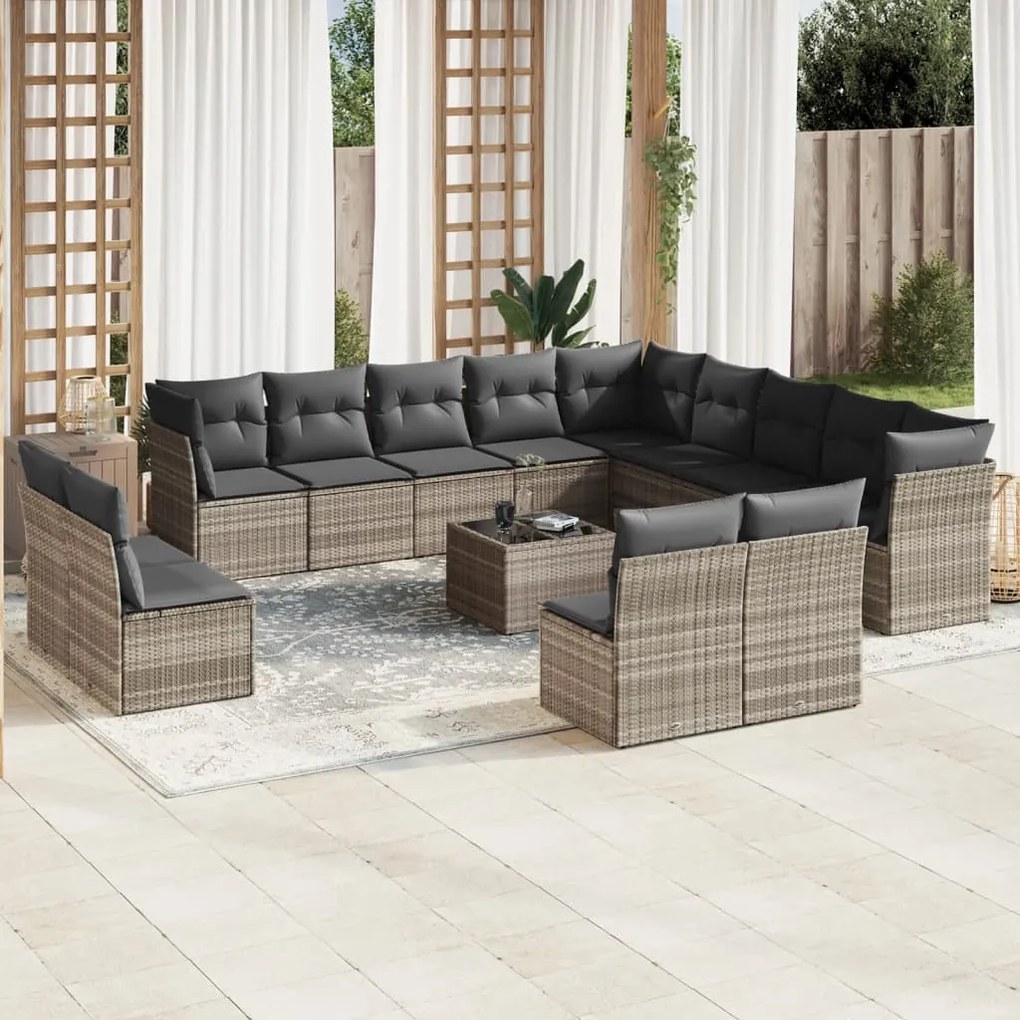 Set divani da giardino 14pz con cuscini in polyrattan