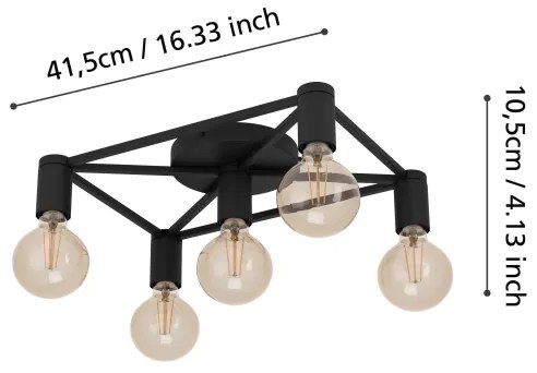 Eglo 43721 - Plafoniera SPEKE 5xE27/40W/230V nero