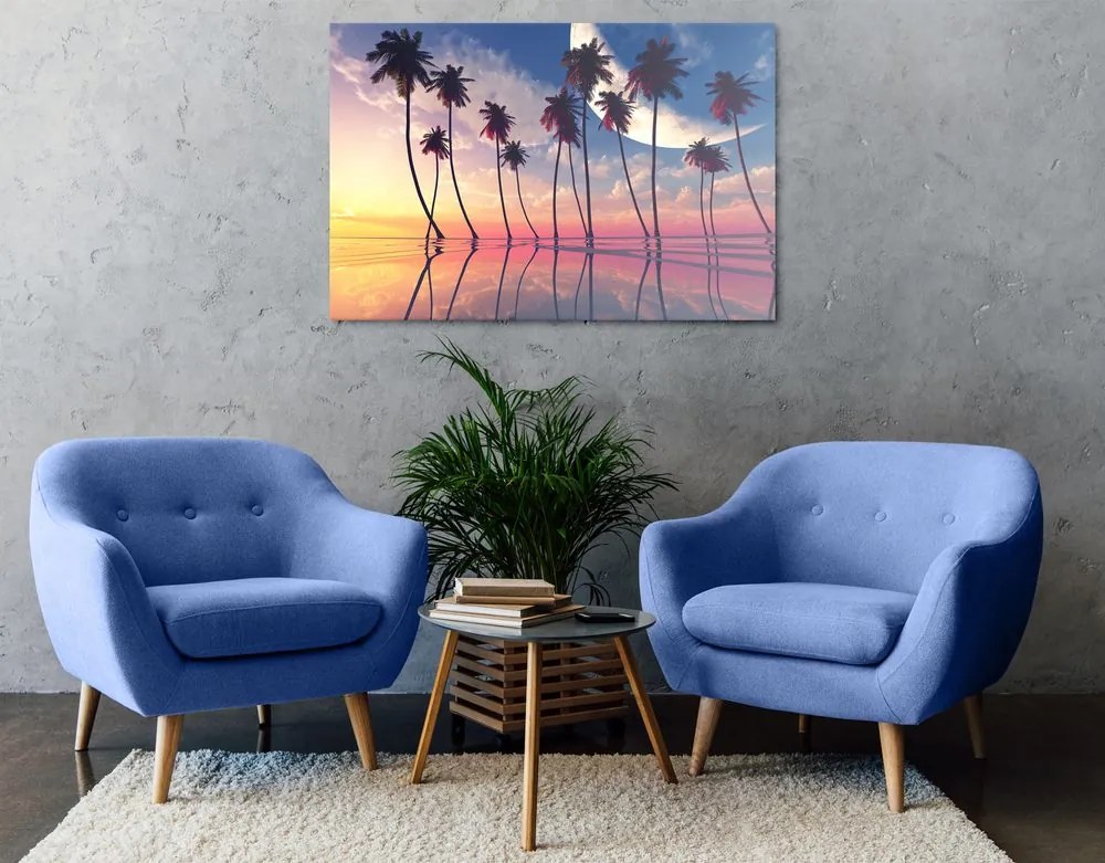 Stampa su tela – Tramonto sopra palme tropicali