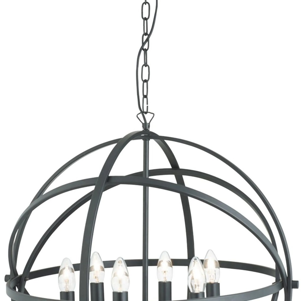 Lampadario Industrial-Nordico Orbita Acciaio Nero 6 Luci E14