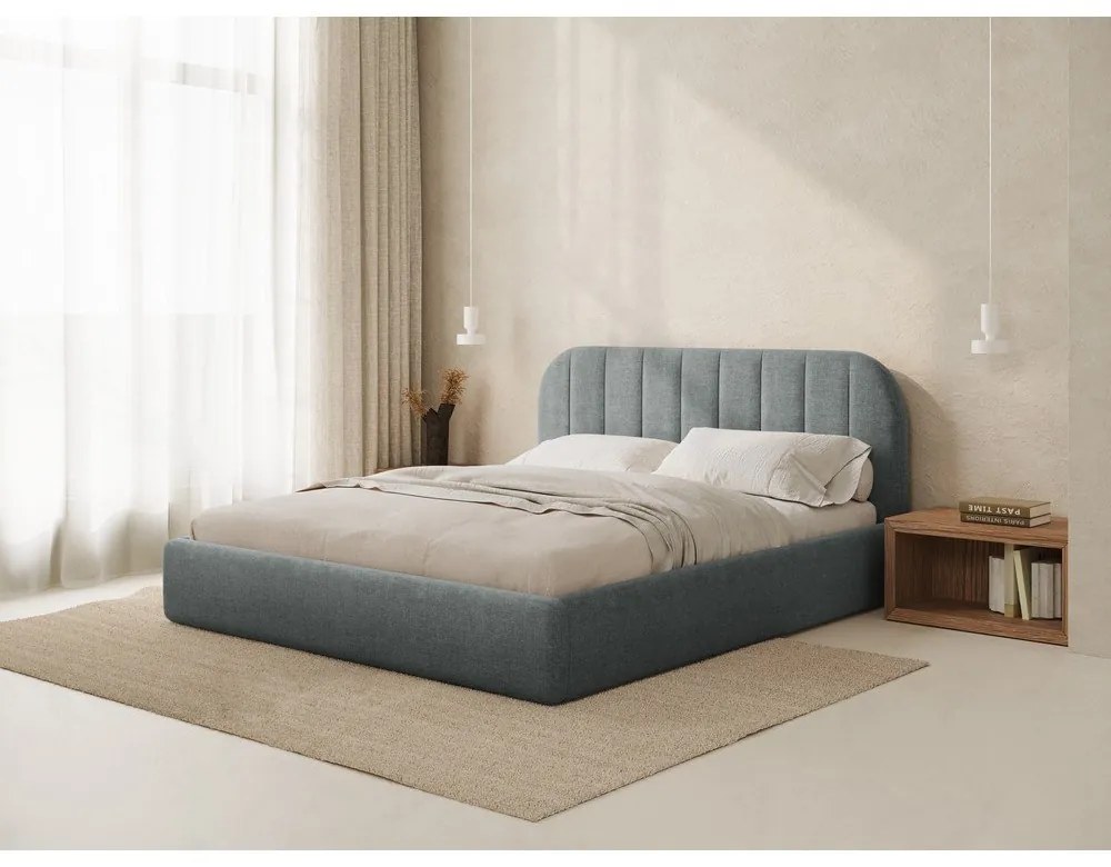 Letto matrimoniale imbottito grigio scuro con contenitore con rete inclusa 180x200 cm Juno – Windsor & Co Sofas