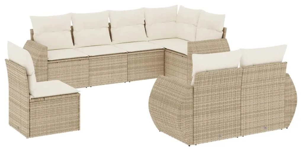 Set divano da giardino 8 pz con cuscini beige in polyrattan