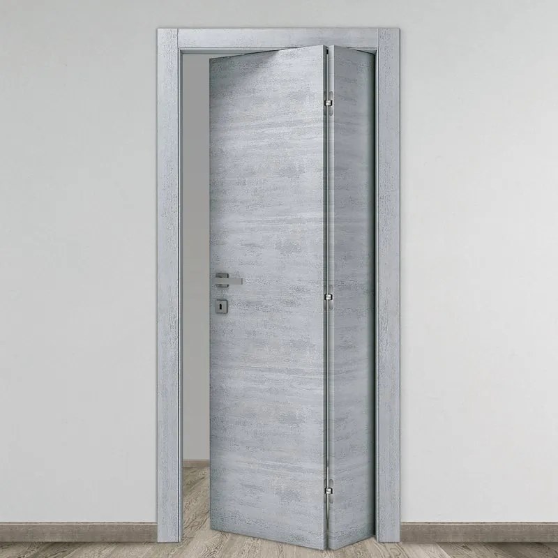 Porta pieghevole a libro asimmetrica Beton rovere grigio L 80 x H 210 cm destra