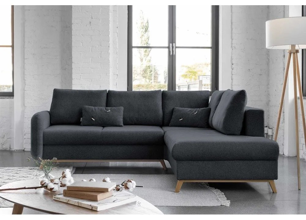 Divano letto angolare grigio scuro L, angolo destro Scandic Lagom - Miuform